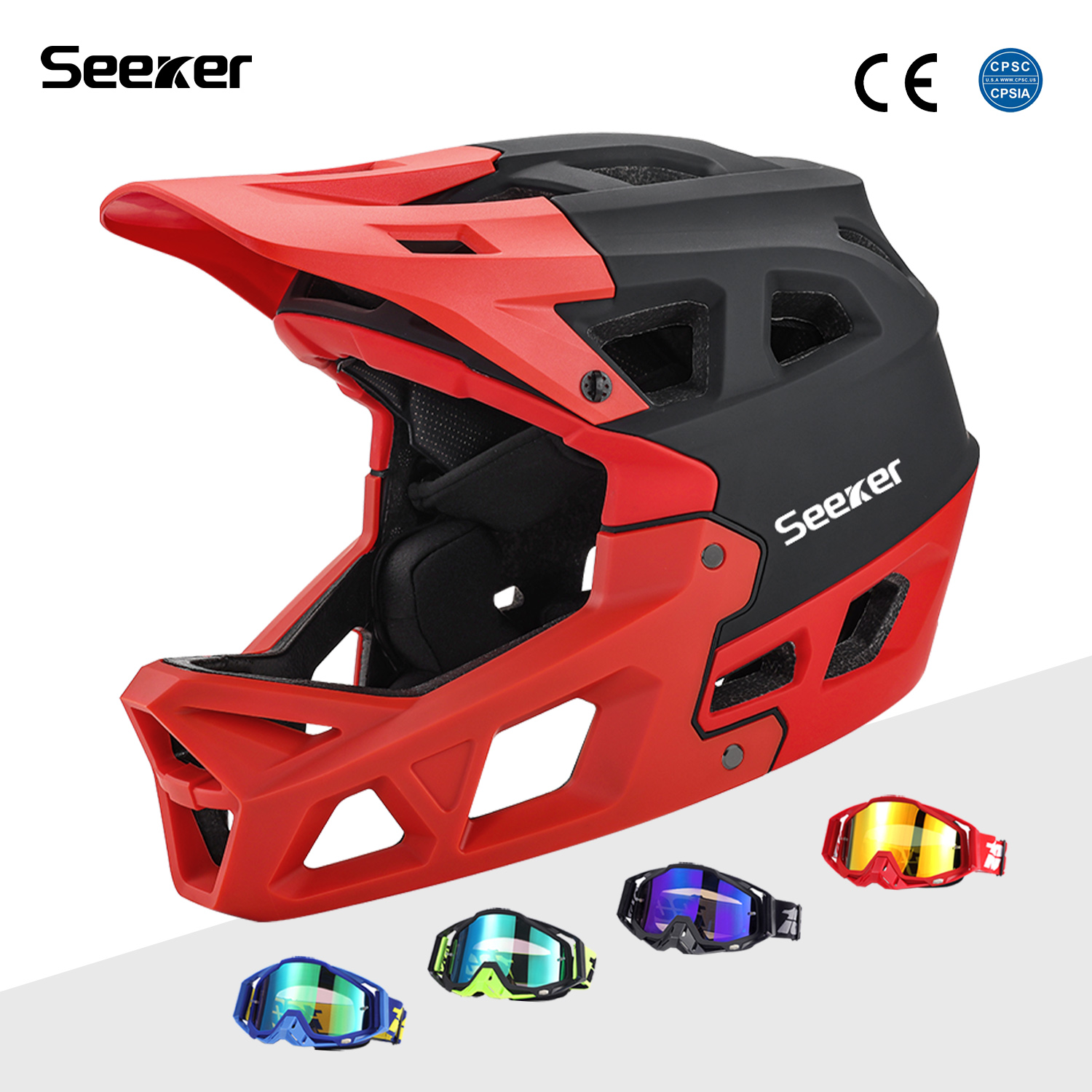 Mountain Biking Helmet Full Face - Seeker bicycle off-road full-face helmet lightweight